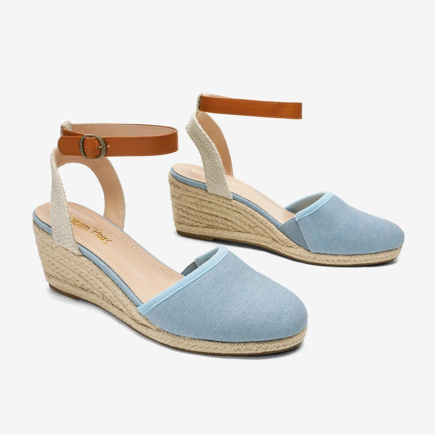 DREAM PAIRS Women's Ankle Strap Closed Toe Espadrille Wedge Heels Sandals