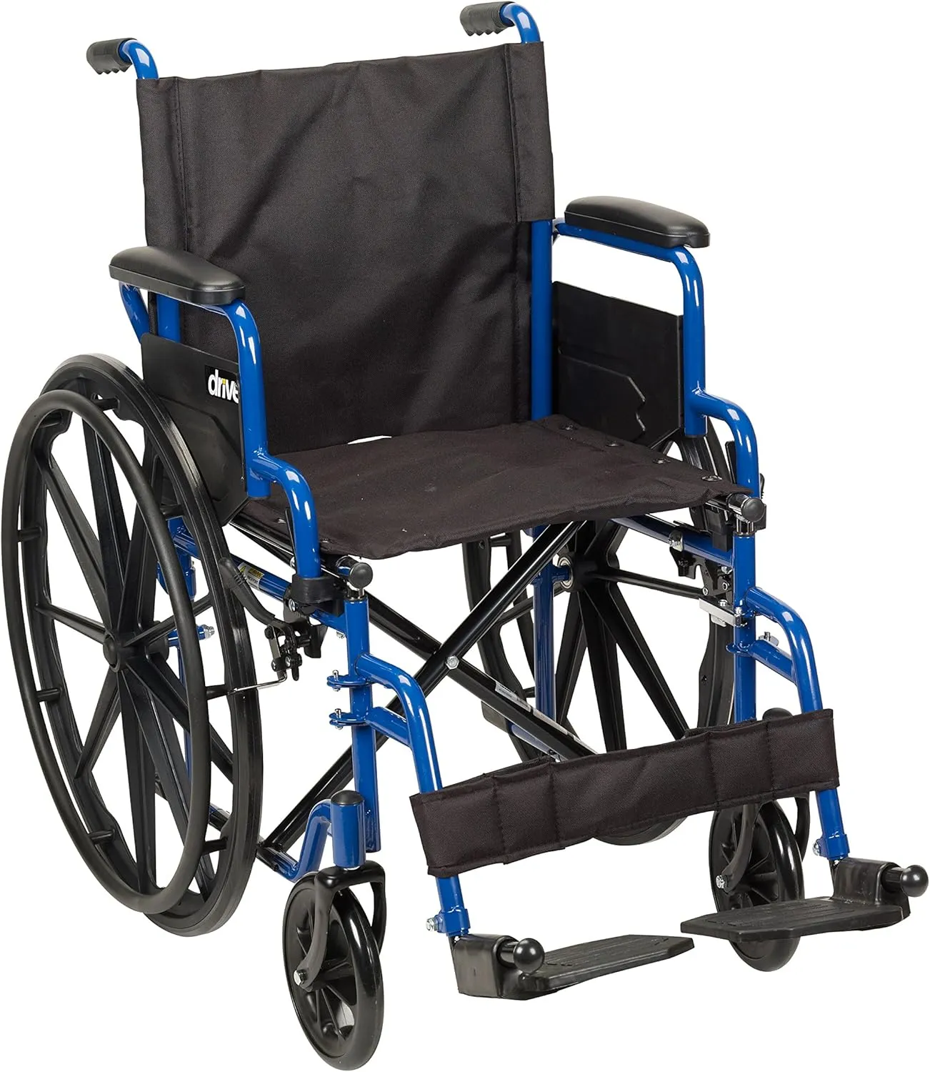 Drive Medical Blue Streak Lightweight Wheelchair with Swing-Away Footrests and Flip-Back Arms, Portable Folding Wheelchair for Adults and Seniors, 18 Inch Seat