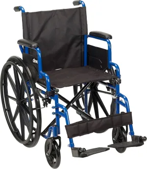 Drive Medical Blue Streak Lightweight Wheelchair with Swing-Away Footrests and Flip-Back Arms, Portable Folding Wheelchair for Adults and Seniors, 18 Inch Seat