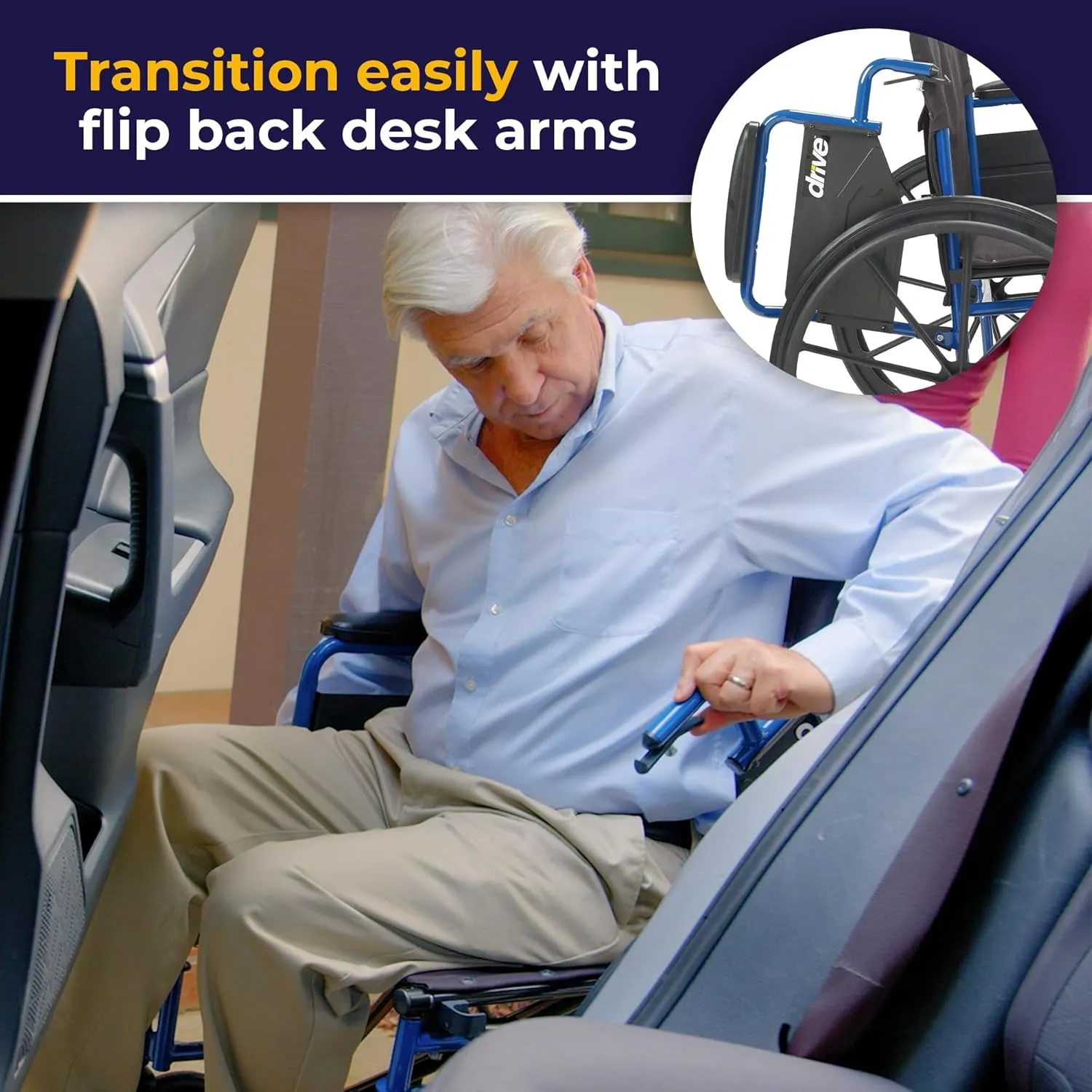 Drive Medical Blue Streak Lightweight Wheelchair with Swing-Away Footrests and Flip-Back Arms, Portable Folding Wheelchair for Adults and Seniors, 18 Inch Seat