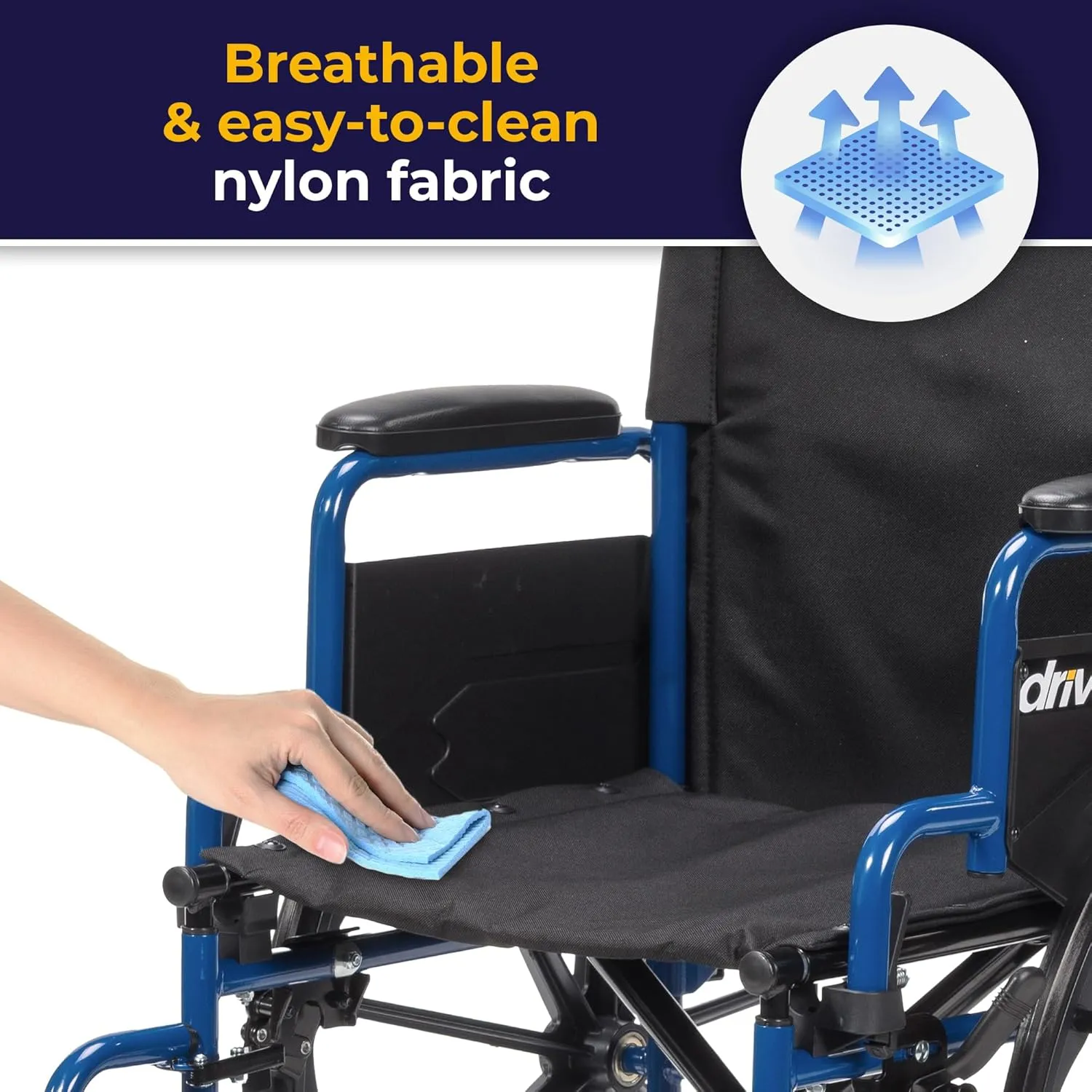 Drive Medical Blue Streak Lightweight Wheelchair with Swing-Away Footrests and Flip-Back Arms, Portable Folding Wheelchair for Adults and Seniors, 18 Inch Seat