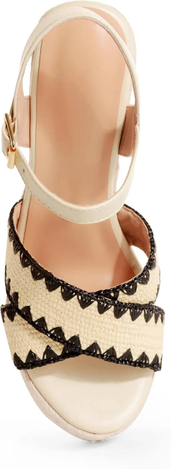 Espadrille Wedge Sandals for Women, Women's Platform Wedge Heels, High Heel Summer Wedges for Women with Breathable Knitted Textile Upper Open Toe Ankle Strap