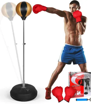 Fitness Reflex Bag, Speed Ball Stand Punching Bag with Gloves, Boxing Bag for Adults and Teens, Great for Gifts MMA Training(Black Gold)