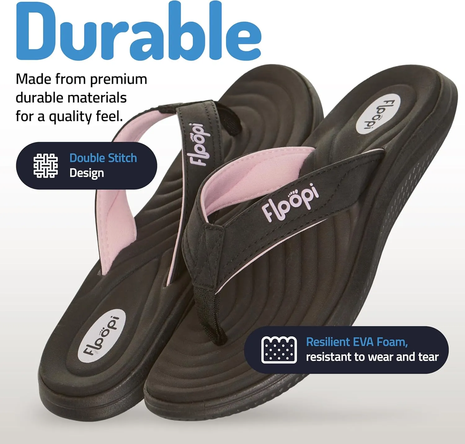 Floopi Flip Flops for Women Durable Memory Foam Textured Insole Sandals Ladies Beach Sandals with Indoor & Outdoor Anti Skid Soles