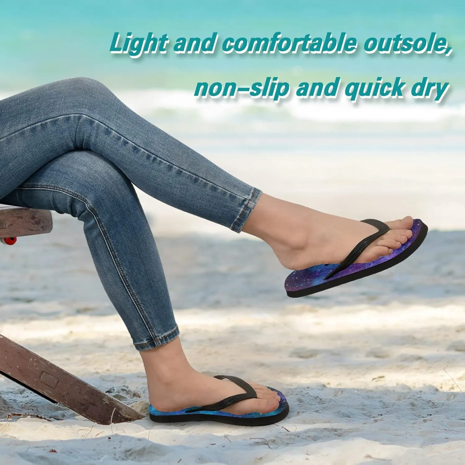 Galaxy Stars Womens Flip Flops Nebula Starry Sky Summer Beach Sandals Casual Thong Slippers Comfortable Shower Slippers Non Slip Water Sandals shoes L