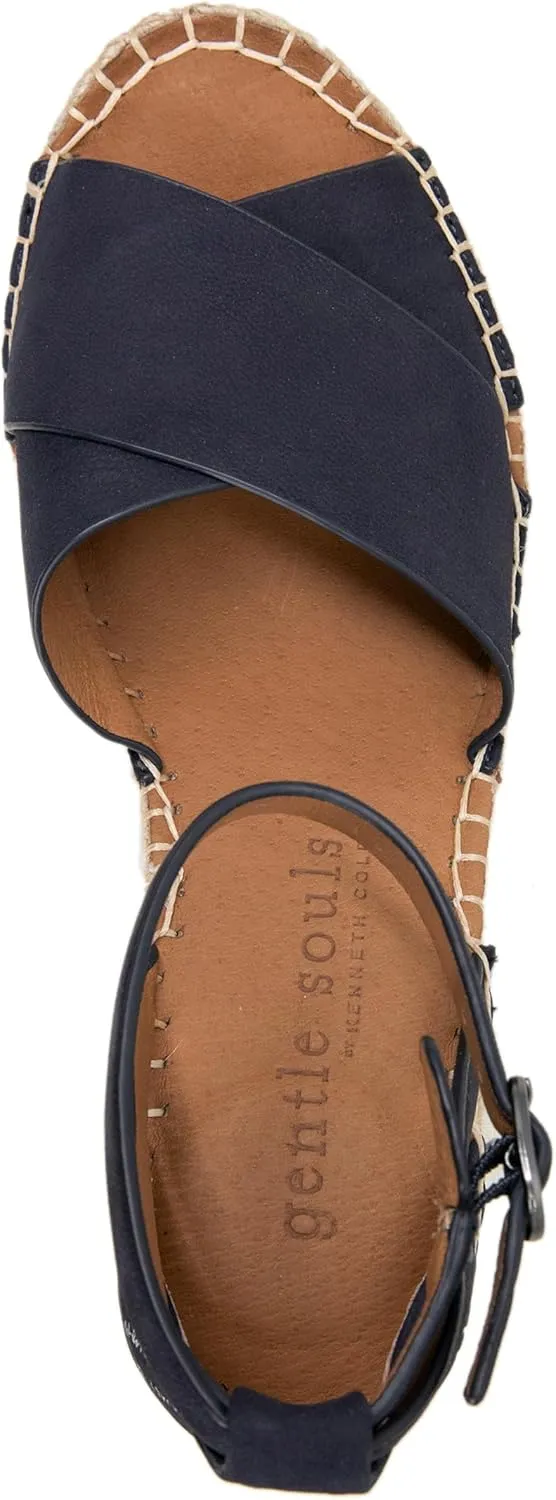 Gentle Souls by Kenneth Cole Women's Charli X Band Buckle Heeled Sandal Espadrille Wedge