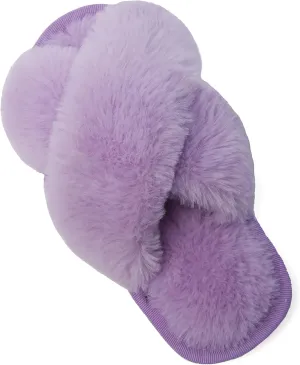 Girl's Fuzzy Fluffy Furry Slippers Fur Flip Flop Open Toe kids Slippers Cross Band Shoes Slides for Girls House Home Indoor Outdoor (Purple, 4-5)