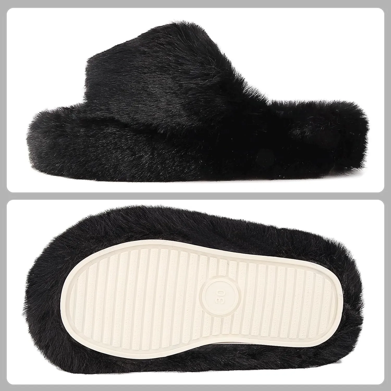 Girls Fuzzy Memory Foam Slippers Comfy丨Kids Fluffy Plush Open Toe House Slippers丨Slip On Furry Home Slides丨Indoor Outdoor Fur Flip Flop