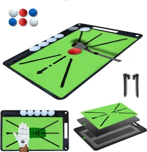 Golf Mat - Swing Trainer with Divot Board - Black, 17" x 12" - Non-Foldable, Rubber