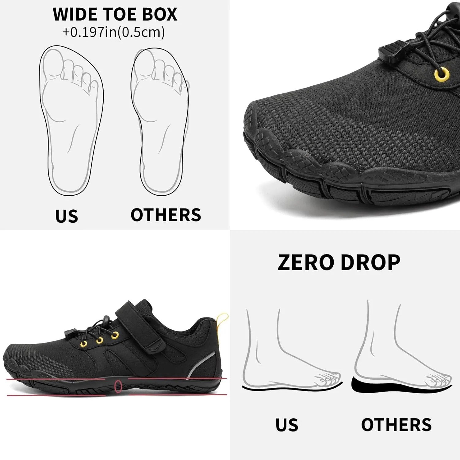 Grand Attack Barefoot Shoes Men Wide Toe Box Zero Drop Men's Trail Running Cross-Trainer Wrestling Boxing Weightlifting Walking Shoes