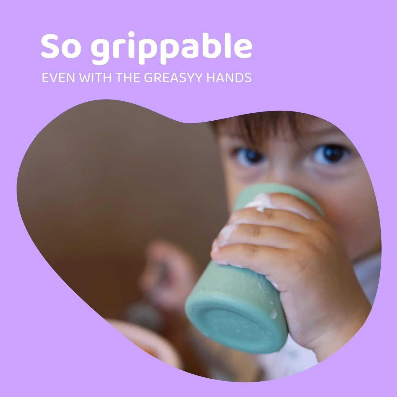 Grip Cup, Silicone Open Training Cup for Baby and Toddler, 3 fl oz, Easy Grip, Non-Slip, Heavy Base, Microwave & Dishwasher Safe, No BPA, Pack of 2, Matcha Green
