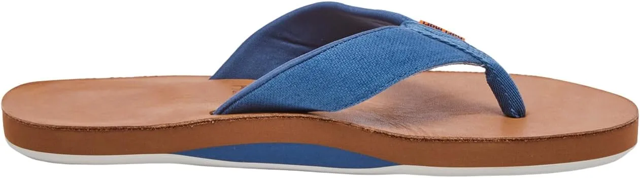 Hari Mari- Del Mar- Men's Premium Full Grain Leather Flip Flop with Nautical Inspired Stripes- No Break Ins, Firm Arch Support, and Cupped Heel