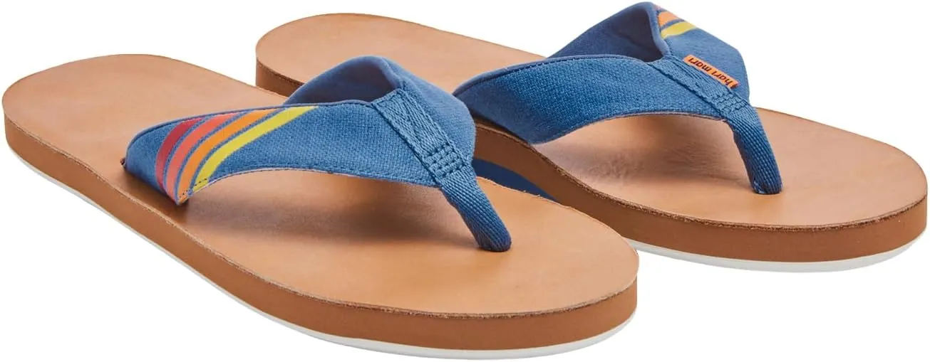 Hari Mari- Del Mar- Men's Premium Full Grain Leather Flip Flop with Nautical Inspired Stripes- No Break Ins, Firm Arch Support, and Cupped Heel