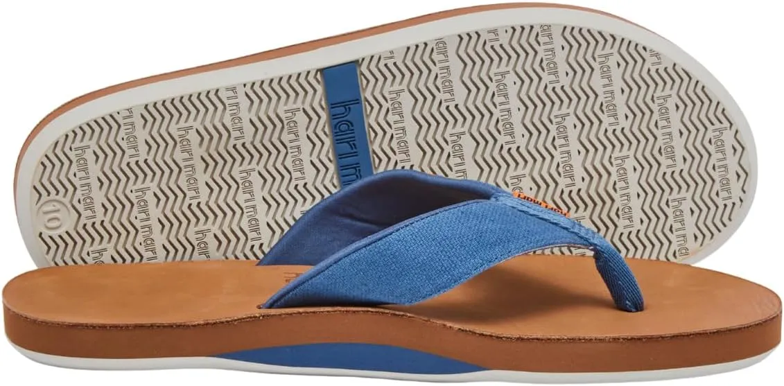 Hari Mari- Del Mar- Men's Premium Full Grain Leather Flip Flop with Nautical Inspired Stripes- No Break Ins, Firm Arch Support, and Cupped Heel