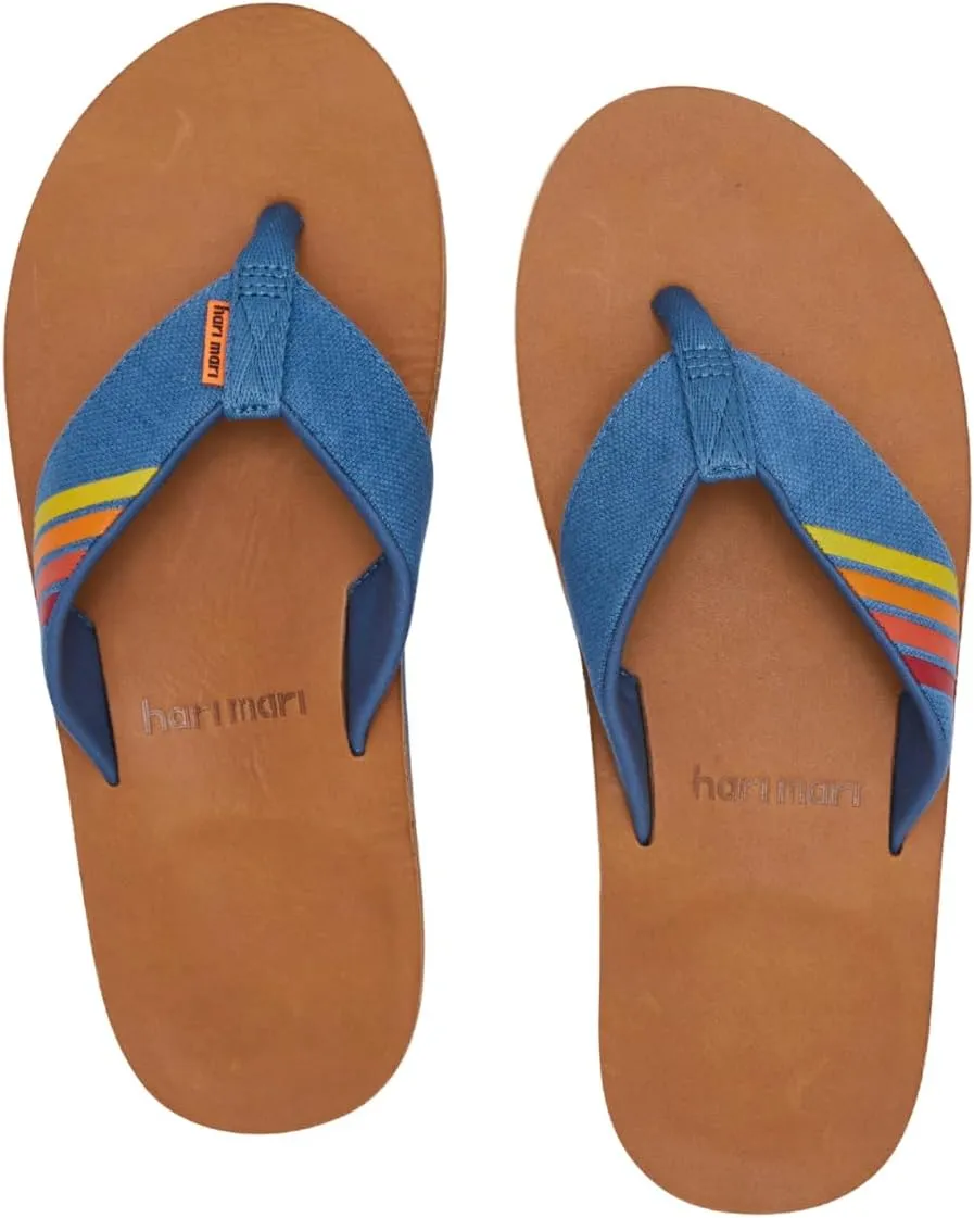 Hari Mari- Del Mar- Men's Premium Full Grain Leather Flip Flop with Nautical Inspired Stripes- No Break Ins, Firm Arch Support, and Cupped Heel