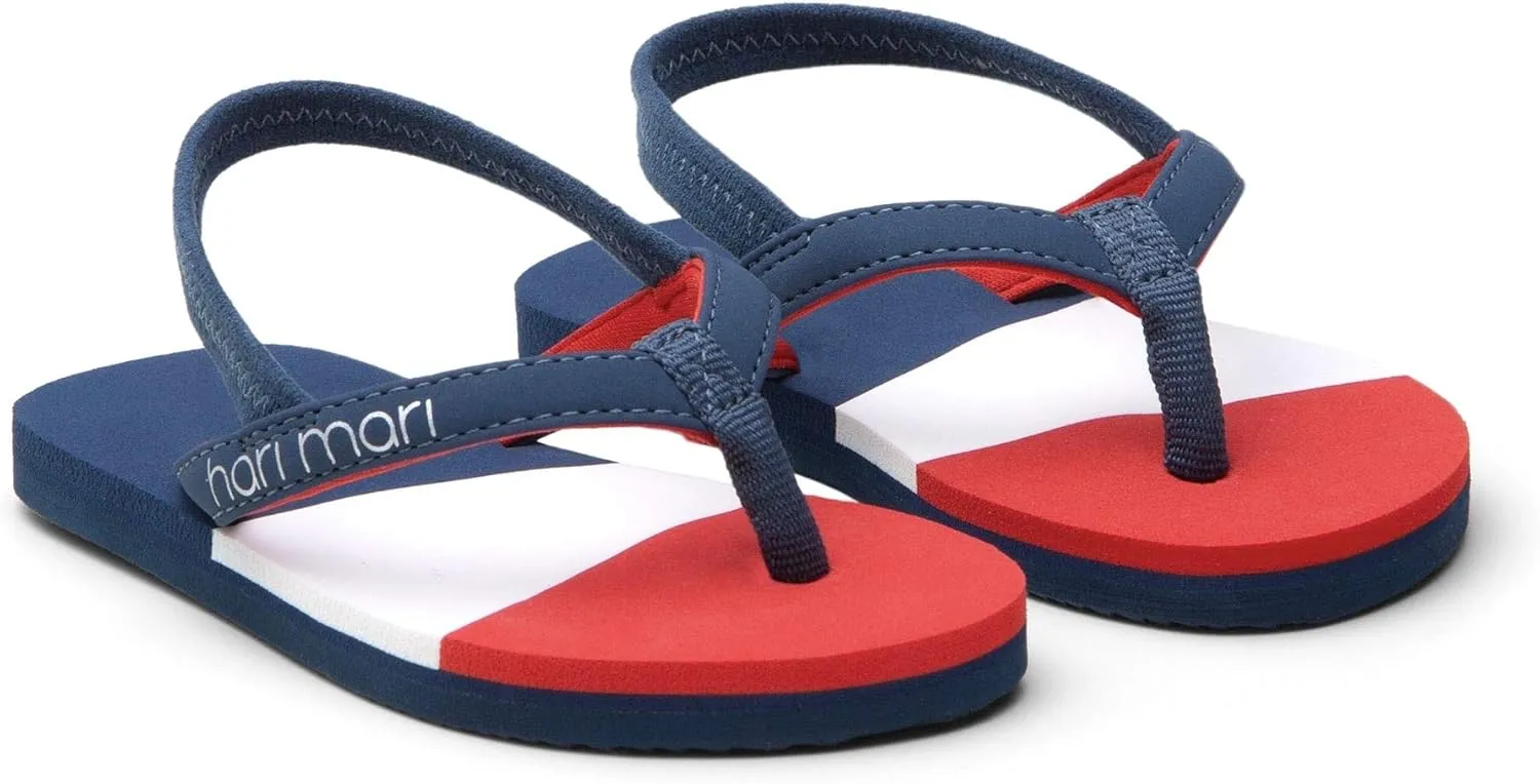 Hari Mari Meadows Asana - Navy/Red/Lily Girl's Premium Foam Rubber Flip Flops with Leather Straps and Rubber Outsoles K9