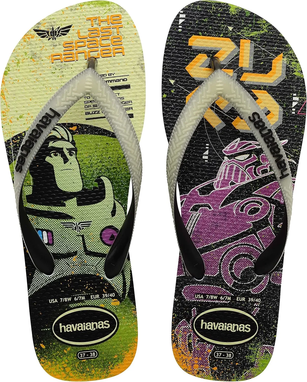 Havaianas Kids Buzz Lightyear Glow In The Dark Flip Flop Sandals, Black/Green, Size 10 Children