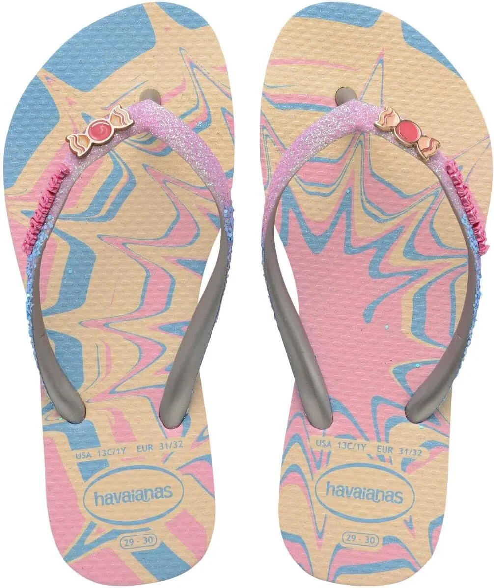 Havaianas Kids Slim Glitter Flip Flops - Kids' Summer Sandals for Girls - Buttercream, 13C/1Y Little Kid