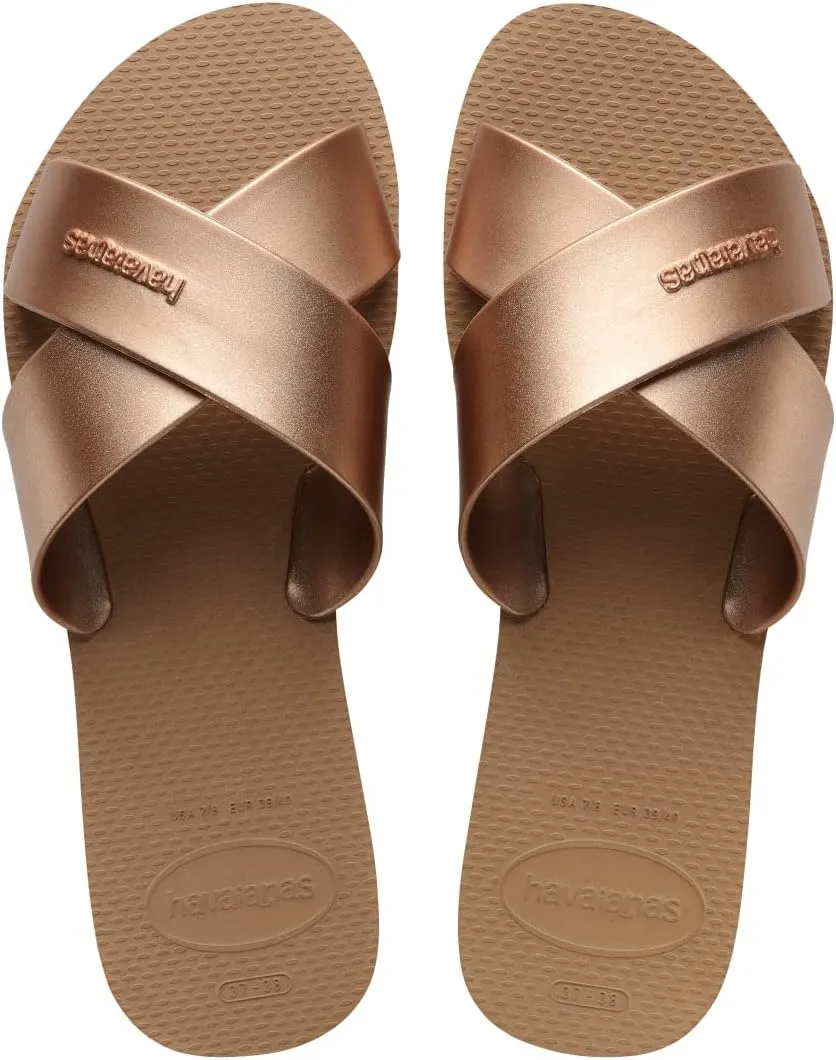 havaianas Women's Aqua Metallic Sandals's Slides for Everyday Wear - Rose Gold, 9/10W