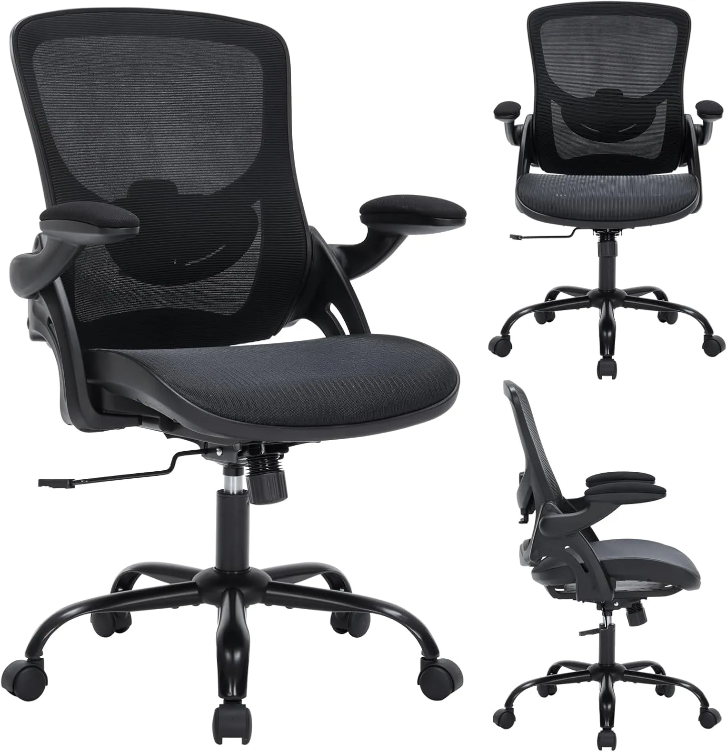 Home Office Desk Chair, Executive Computer Desk Chair Ergonomic Office Chair with Non-Deformable Mesh, Adjustable Lumbar Support, Swivel Rolling Chair for Adult Gaming Working Study-Black