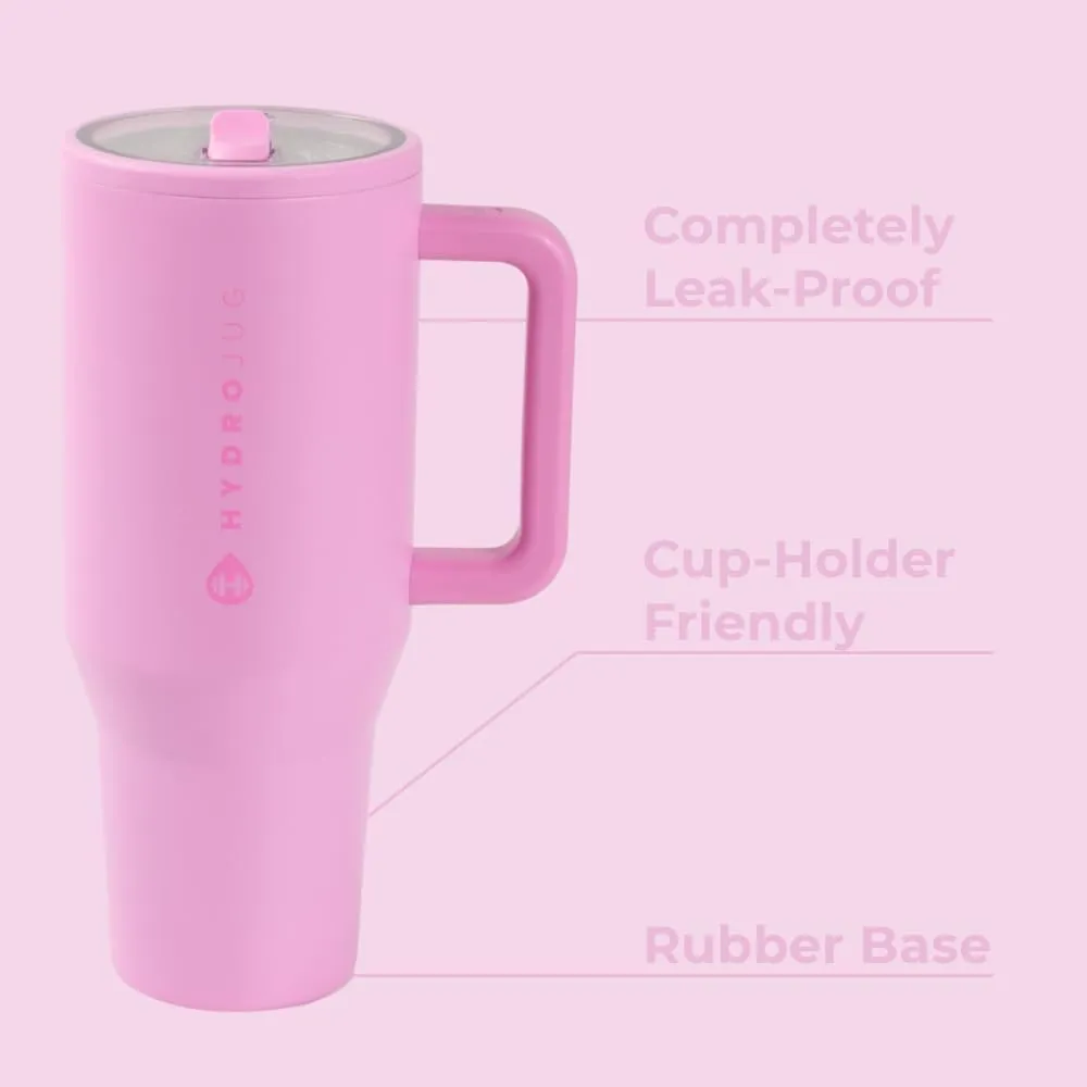 HydroJug Traveler - 32 oz Water Bottle with Handle & Flip Straw - Fits in Cup Holder, Leak Resistant Tumbler-Reusable Insulated Stainless Steel & Rubber Base - Gifts for Women & Men, Bubblegum