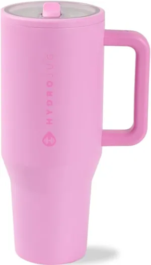 HydroJug Traveler - 32 oz Water Bottle with Handle & Flip Straw - Fits in Cup Holder, Leak Resistant Tumbler-Reusable Insulated Stainless Steel & Rubber Base - Gifts for Women & Men, Bubblegum