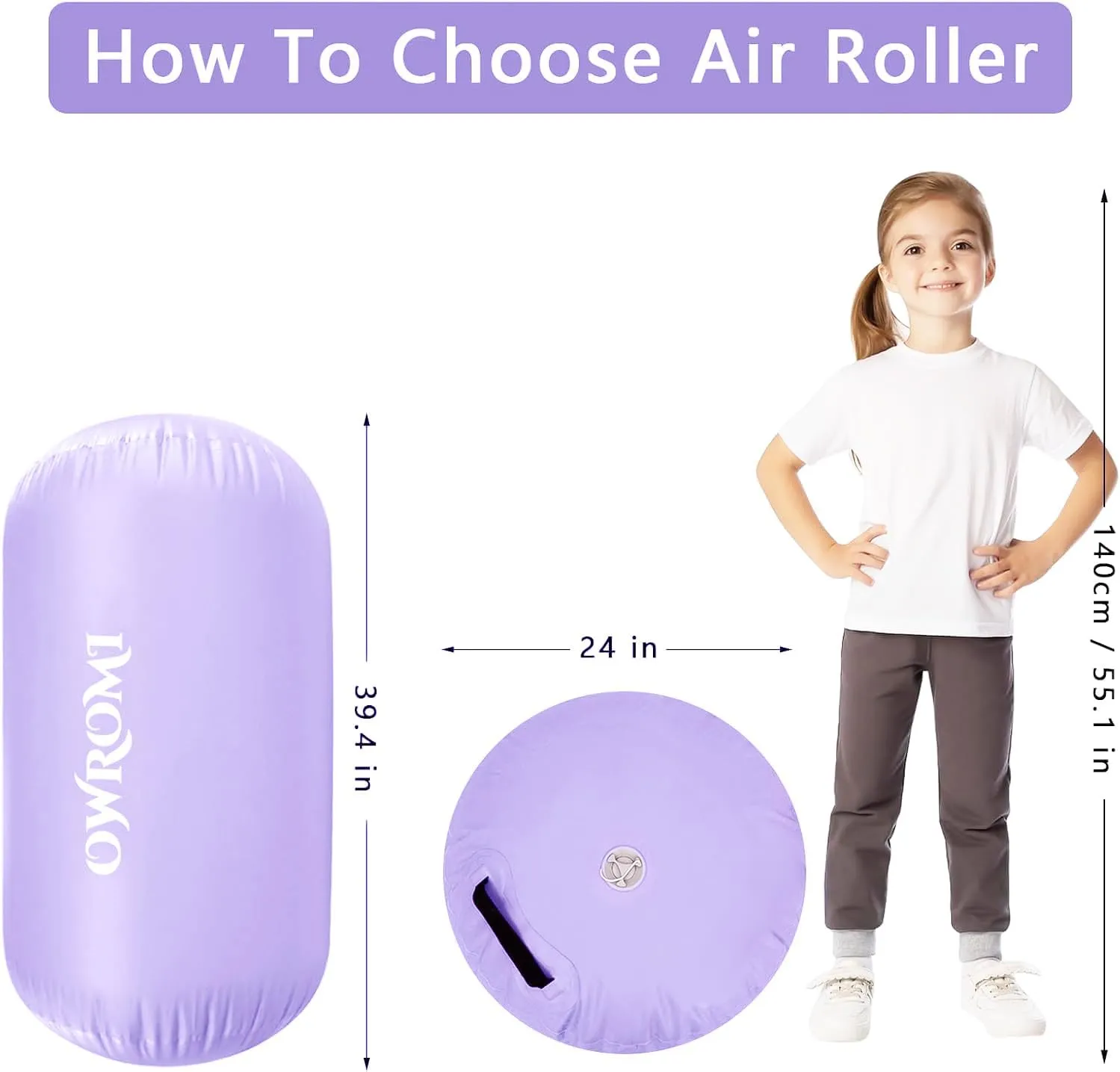 Inflatable Gymnastics Air Mat Tumble Track with Gymnastics Air Barrel - Inflatable Air Spot Tumbler Backbend Trainer Air Roller Tumbling Mat with Electric Pump
