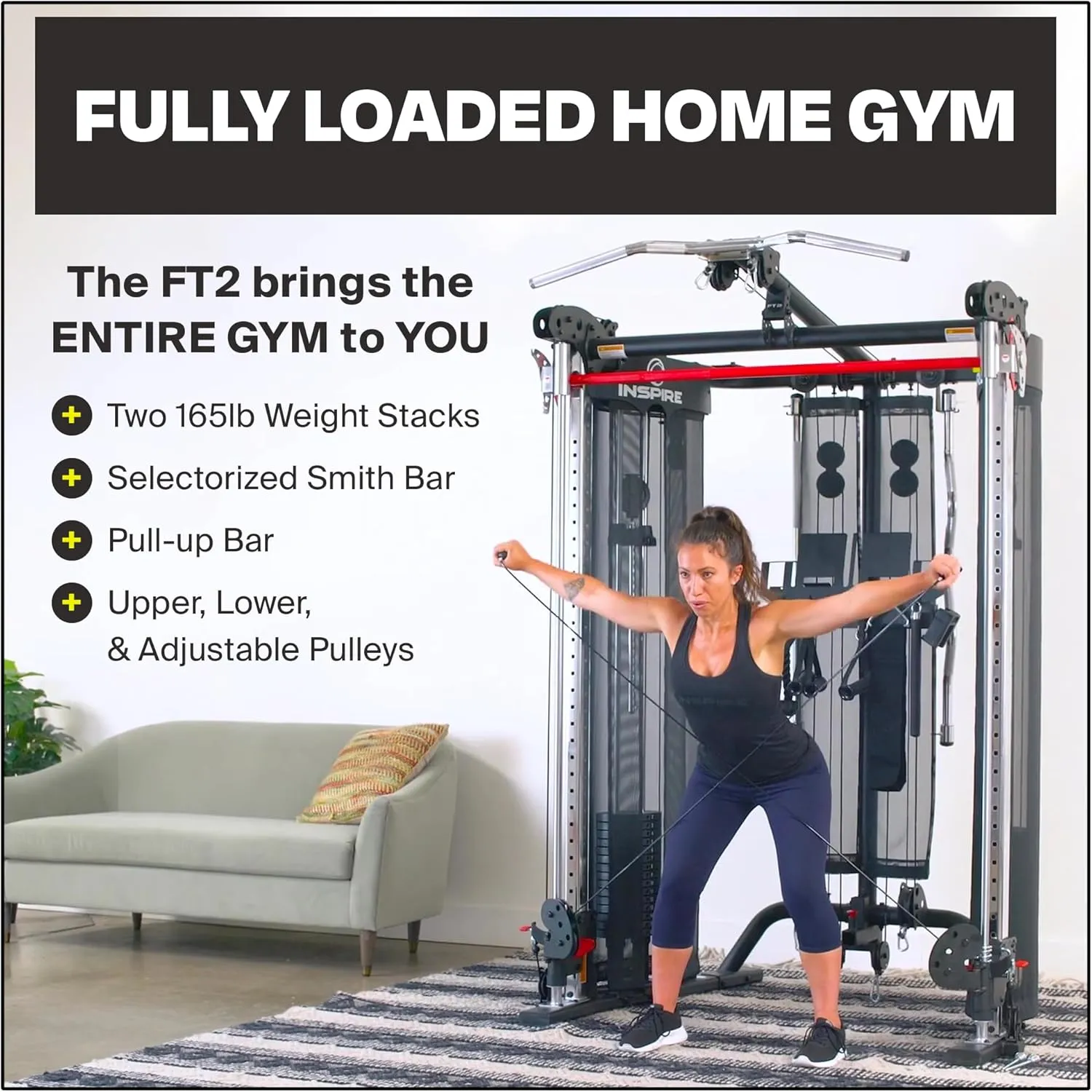 Inspire Fitness FT2 Functional Trainer & Smith Machine Station - at Home Workout Machine for Full Body Strength Training   Squat Exercises