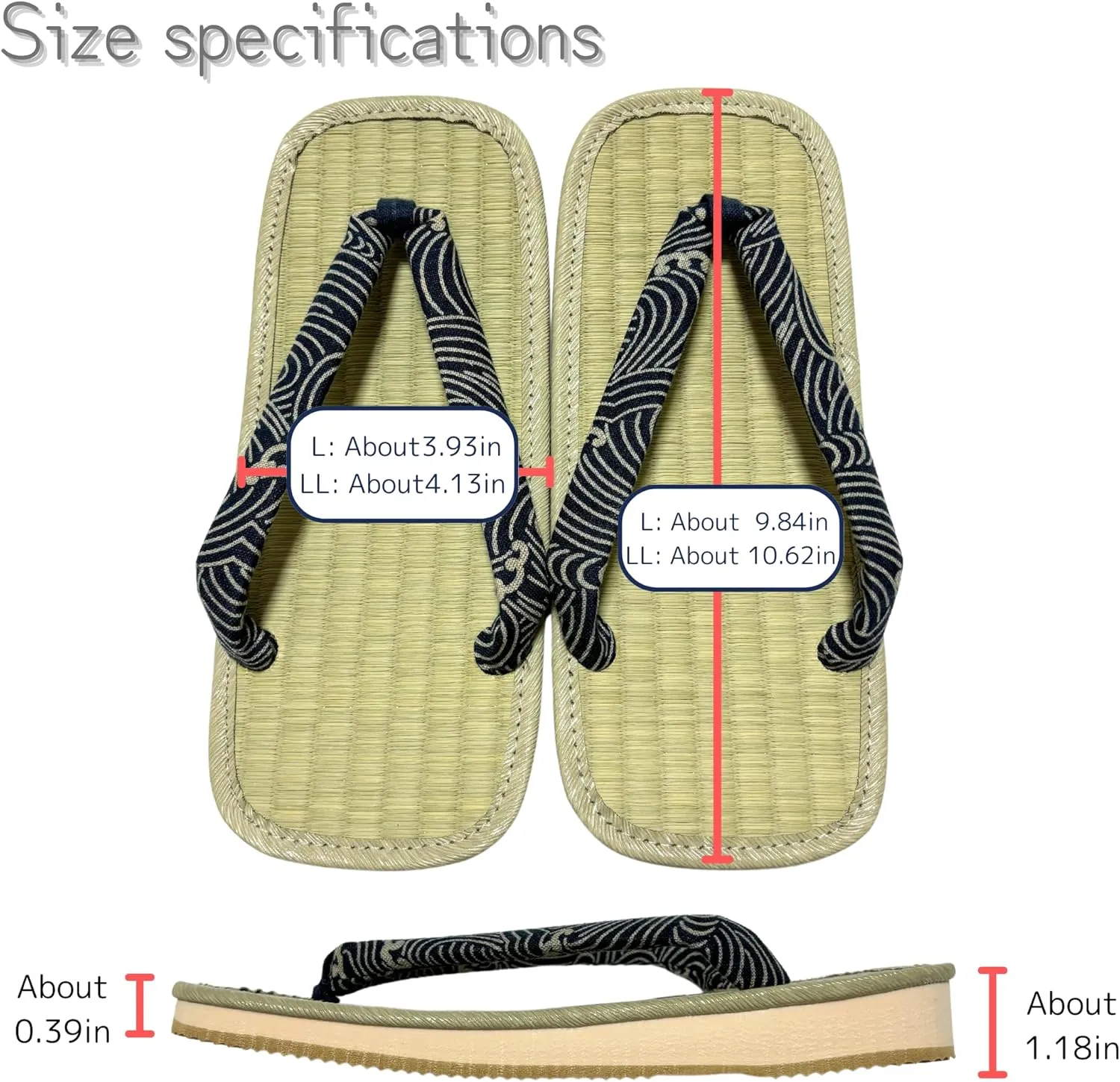 Japanese Sandal Rush Sponge sole Sandal thong Up to oversize men's