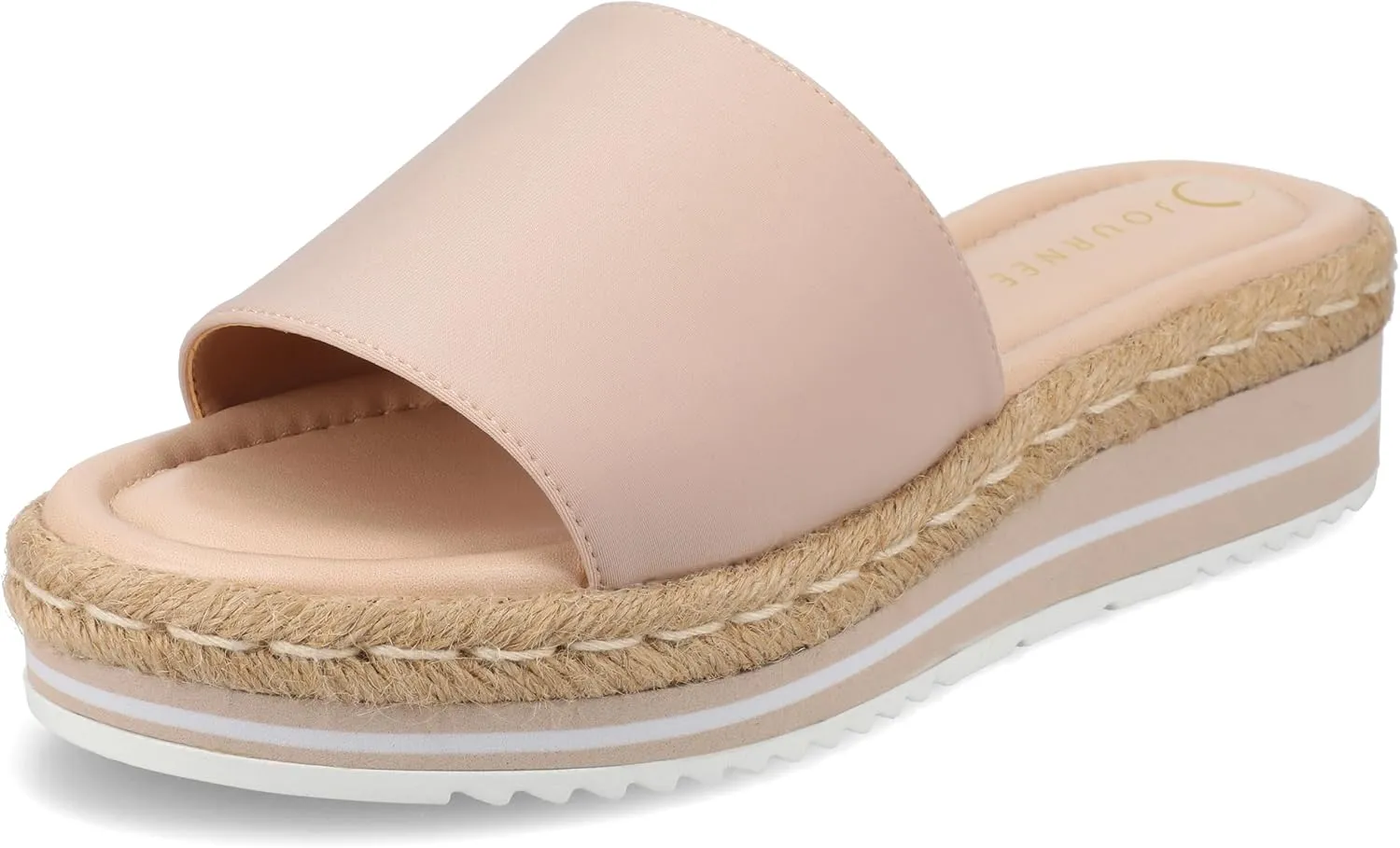 Journee Womens Braided Espadrille Wedge Heel Open Round Toe Slip On Neoprene Rosey Platform Slide Sandal Blush, 8 Wide