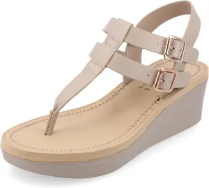 Journee Womens Strappy Platform Flip Flop Buckle Ankle Strap Bianca Comfort Wedge Heel Sandal