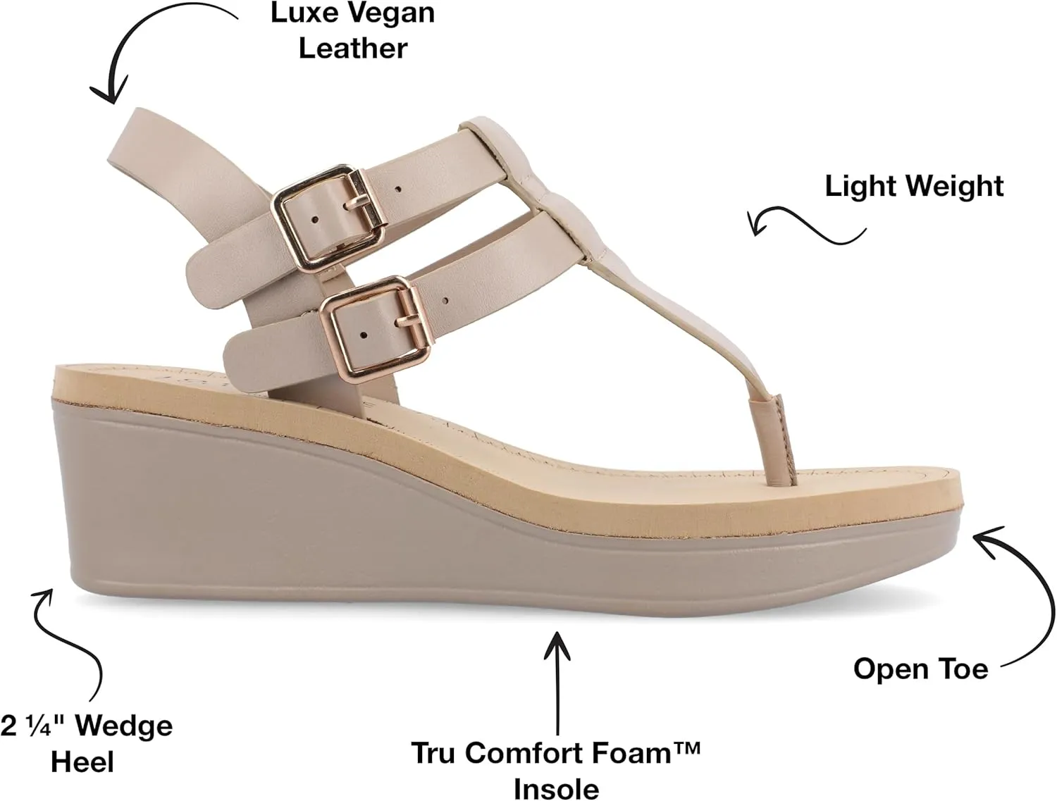 Journee Womens Strappy Platform Flip Flop Buckle Ankle Strap Bianca Comfort Wedge Heel Sandal