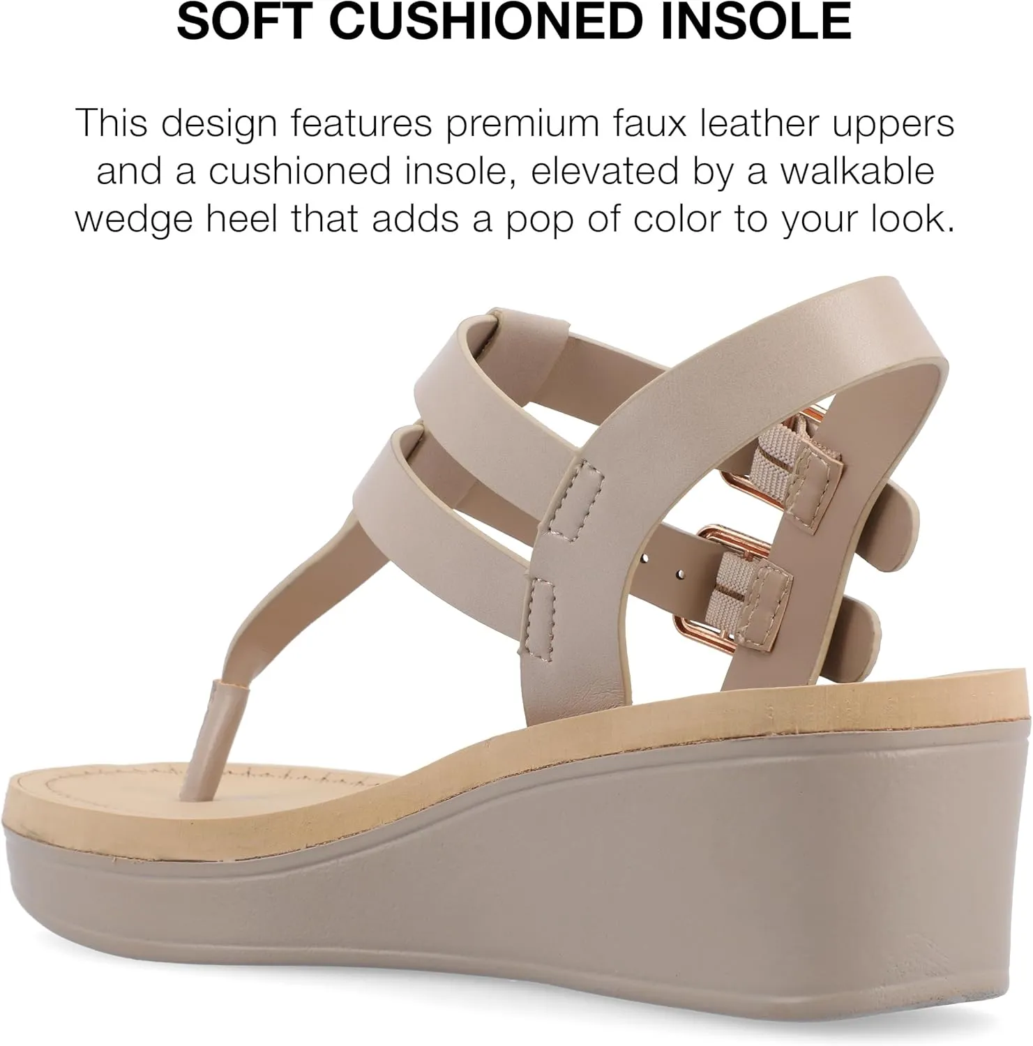 Journee Womens Strappy Platform Flip Flop Buckle Ankle Strap Bianca Comfort Wedge Heel Sandal