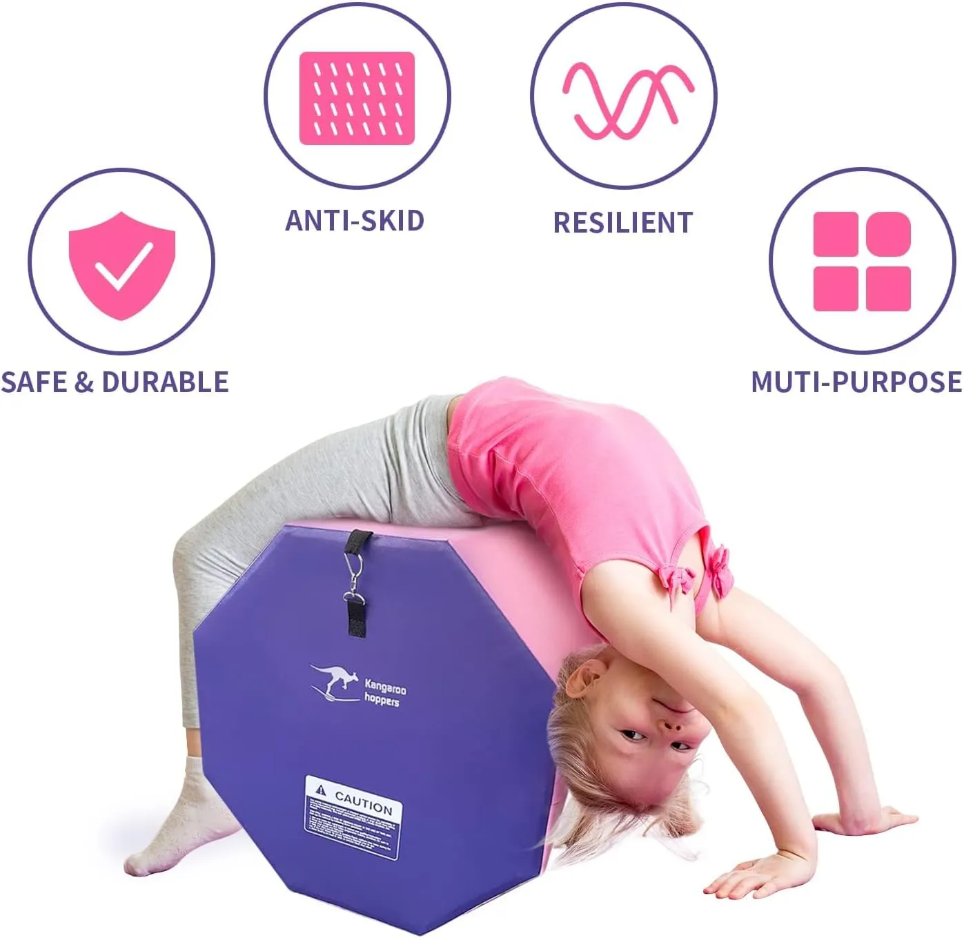 Kangaroo Hoppers Gymnastics Octagon Tumble Mat 24"x26" / 19"x23" with Carrying Handles, Somersault Backbend Tumbling Trainer for Home Gym Exercise