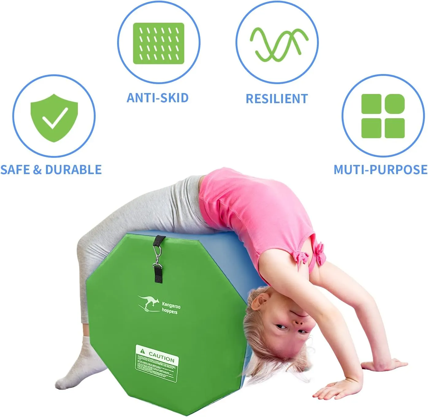 Kangaroo Hoppers Gymnastics Octagon Tumble Mat 24"x26" / 19"x23" with Carrying Handles, Somersault Backbend Tumbling Trainer for Home Gym Exercise