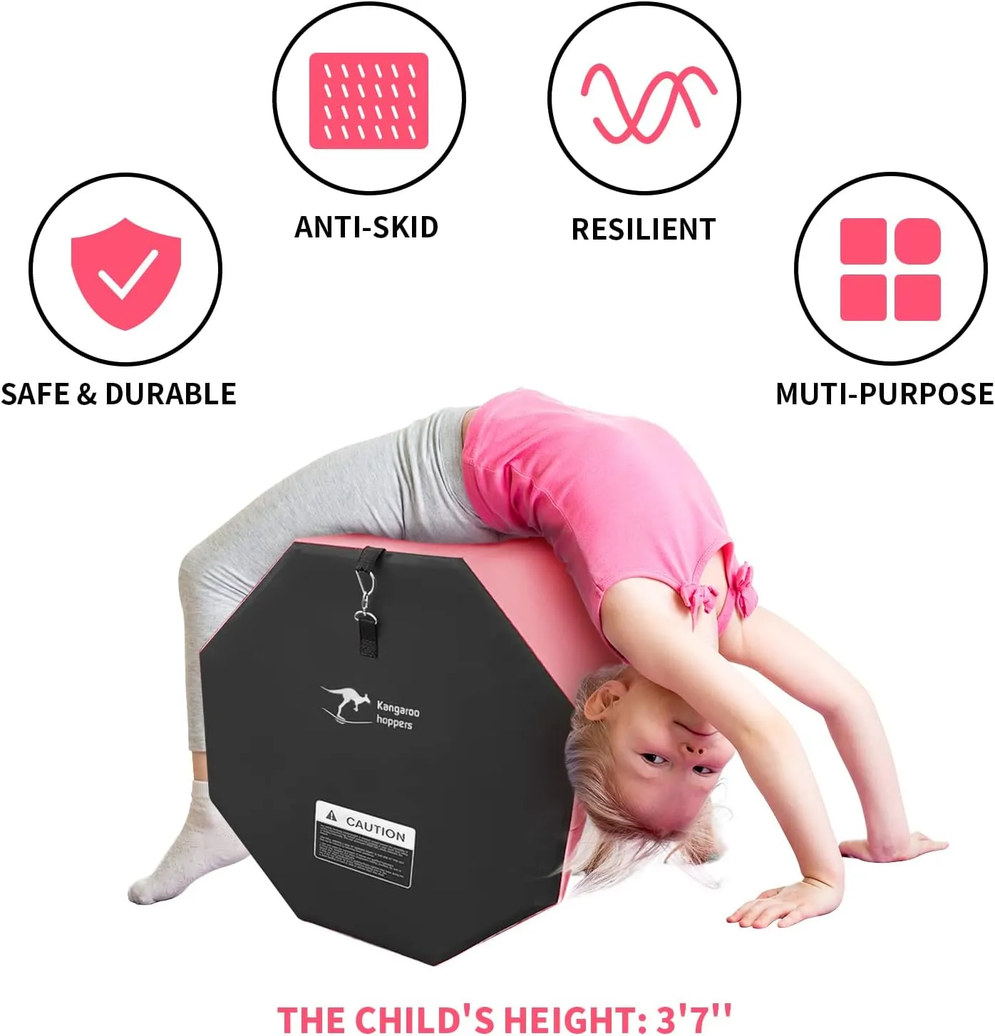 Kangaroo Hoppers Gymnastics Octagon Tumble Mat 24"x26" / 19"x23" with Carrying Handles, Somersault Backbend Tumbling Trainer for Home Gym Exercise