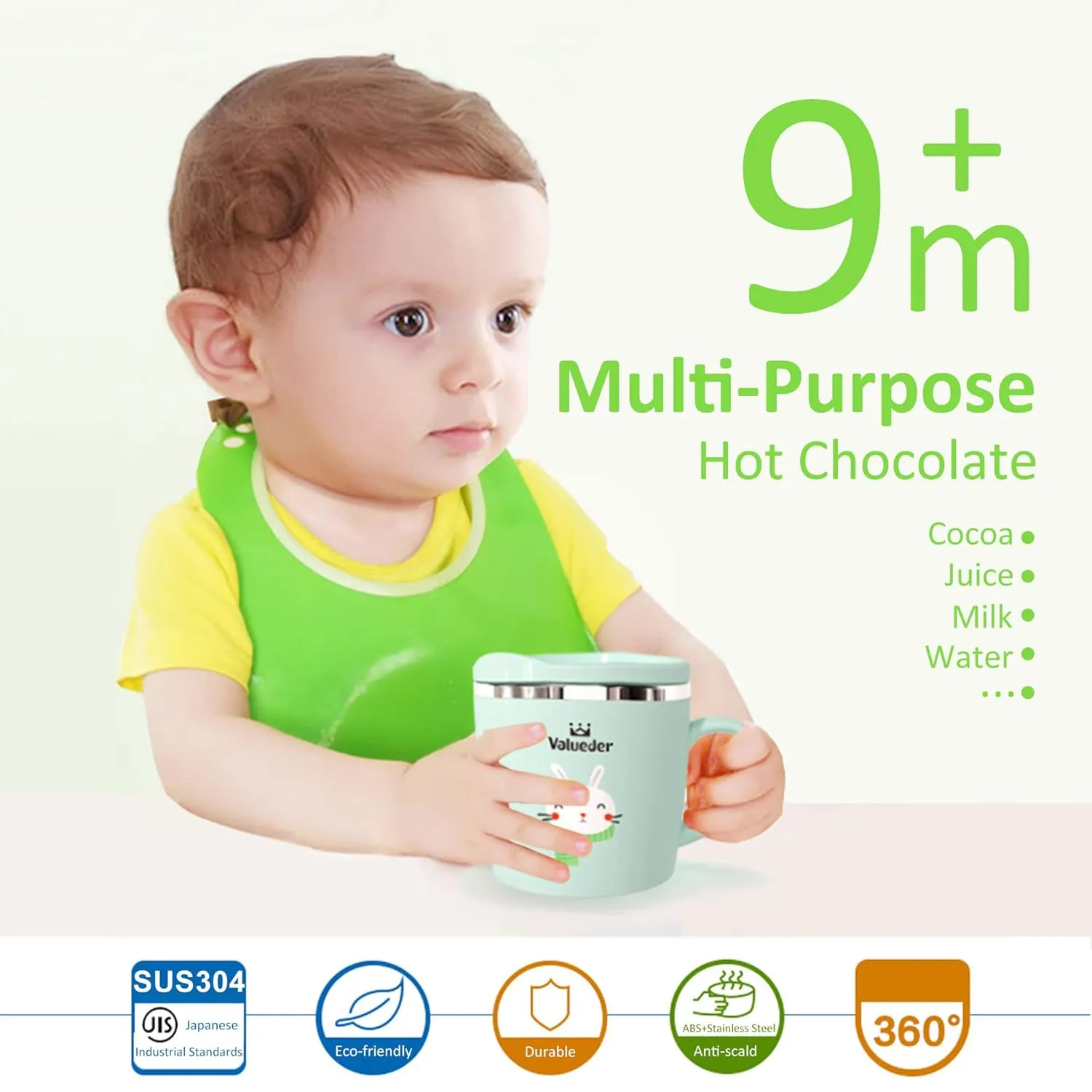 Kids Learning Cup Baby Trainer Mug for Milk Water Coffee, Hot Chocolate Juice Smoothies, 7oz, Bunny Tiffany