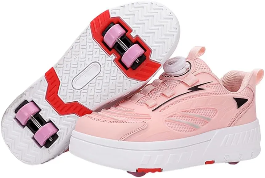 Kids Roller Skate Shoes Roller Sport Sneakers Shoes for Boys Girls Outdoor Parkour Shoes with 4-Wheels Trainer Retractable Sneakers Shoes for Birthday Children Show Gift