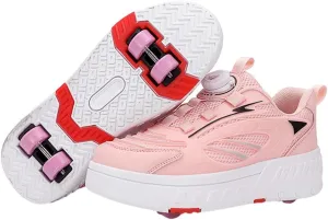 Kids Roller Skate Shoes Roller Sport Sneakers Shoes for Boys Girls Outdoor Parkour Shoes with 4-Wheels Trainer Retractable Sneakers Shoes for Birthday Children Show Gift