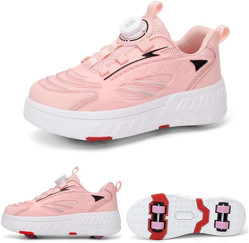 Kids Roller Skate Shoes Roller Sport Sneakers Shoes for Boys Girls Outdoor Parkour Shoes with 4-Wheels Trainer Retractable Sneakers Shoes for Birthday Children Show Gift