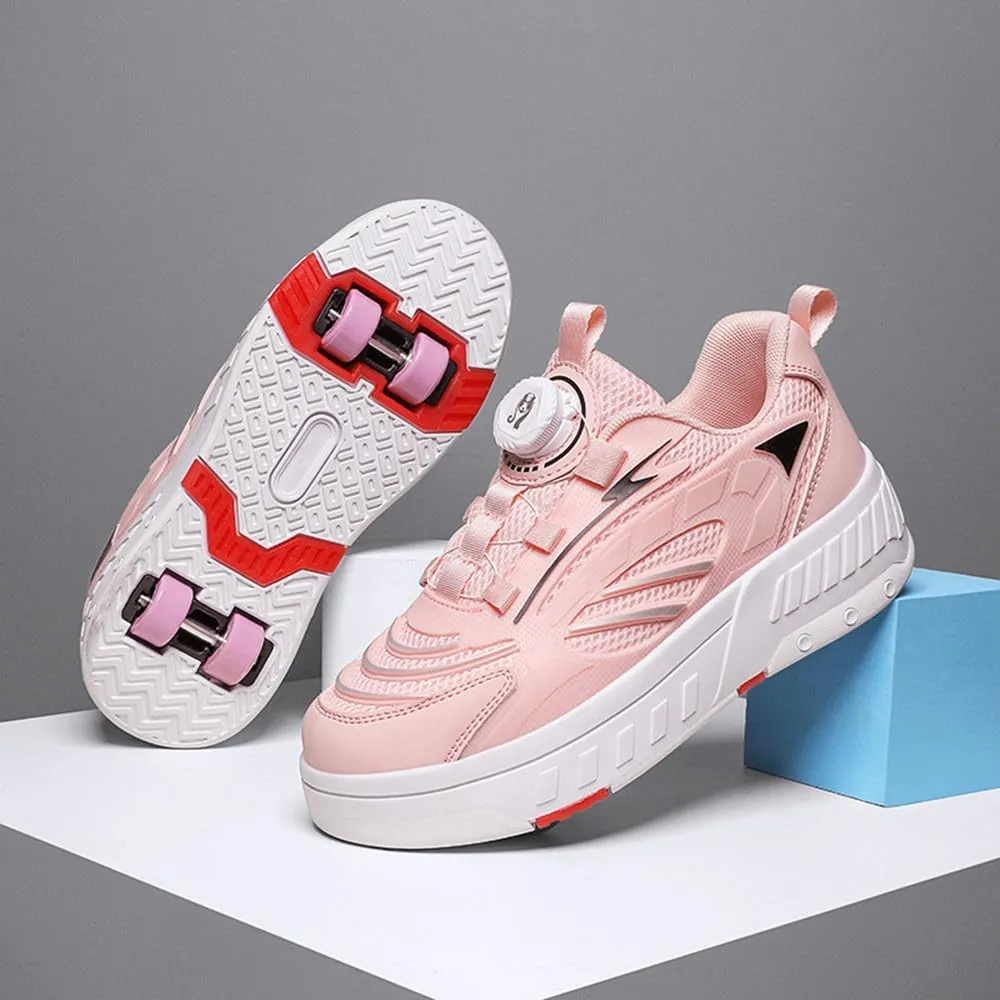 Kids Roller Skate Shoes Roller Sport Sneakers Shoes for Boys Girls Outdoor Parkour Shoes with 4-Wheels Trainer Retractable Sneakers Shoes for Birthday Children Show Gift