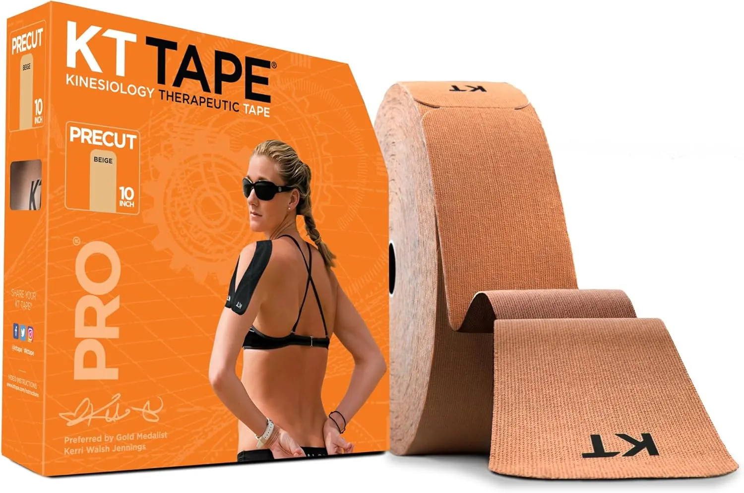 KT Tape, Pro Synthetic Kinesiology Athletic Tape, 150 Count, 10” Precut Strips