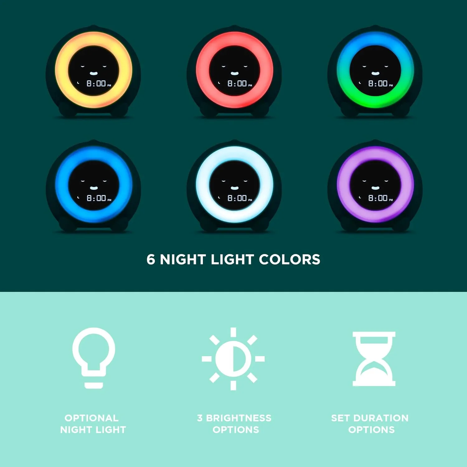 LittleHippo Mella: All-in-One Kids Trainer, Alarm Clock, Night Light & Sleep Sounds Machine. Encourage Sleep Training with Toddler Alarm Clock, Timer Night Light, Cute Kids Room Decor - Tropical Teal