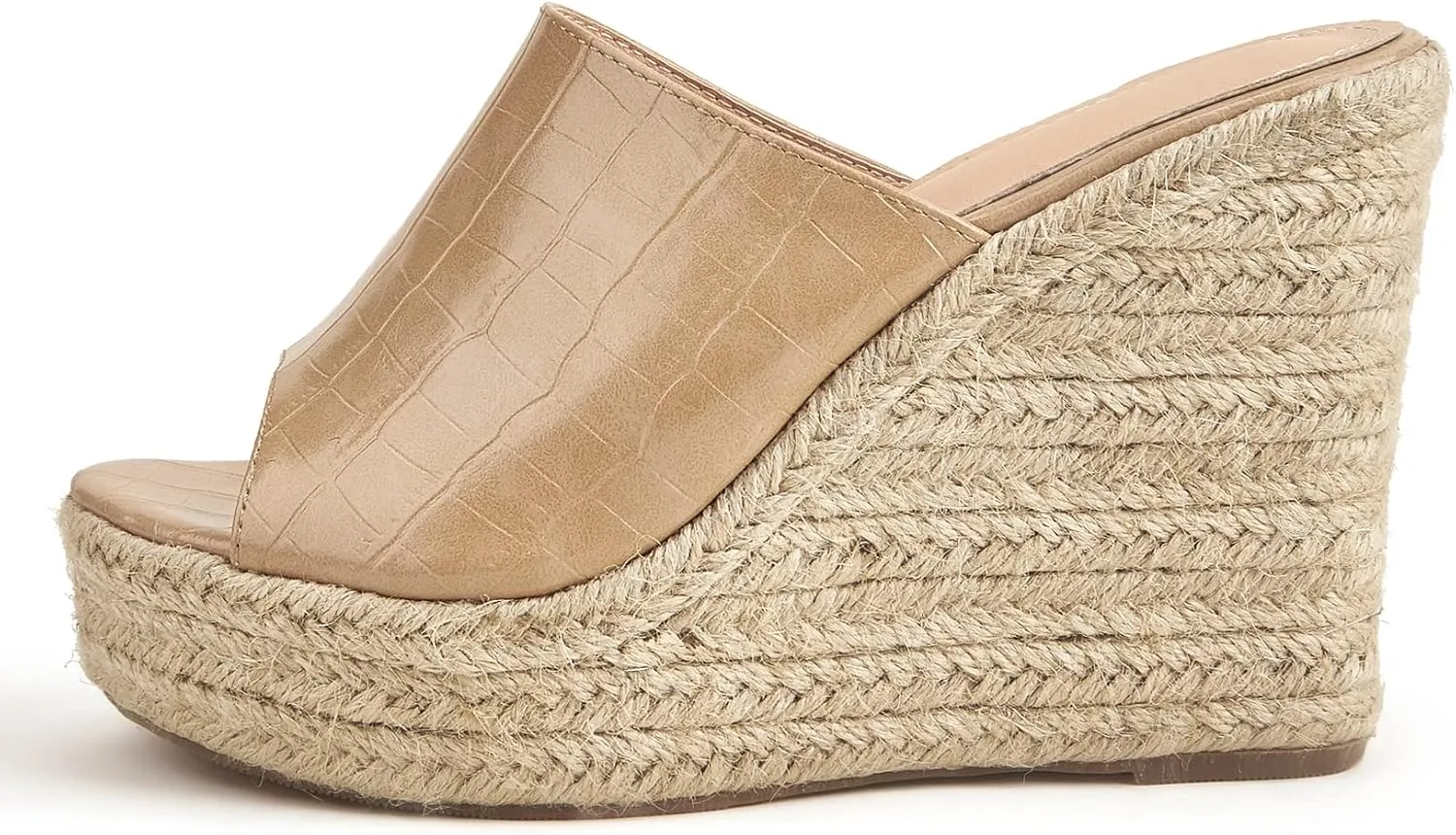 LizFoYa Women Retro Crocodile Leather Slide Shoes Ladies Peep Toe Espadrille Wedge Platform Heels Beach Vocation