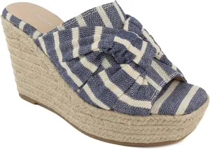 LONDON FOG Womens Heidi Espadrille Wedge Sandals with Knotty Bow Detail