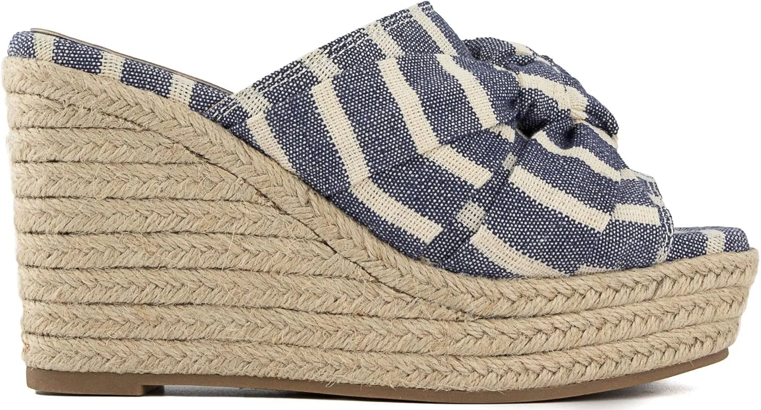 LONDON FOG Womens Heidi Espadrille Wedge Sandals with Knotty Bow Detail