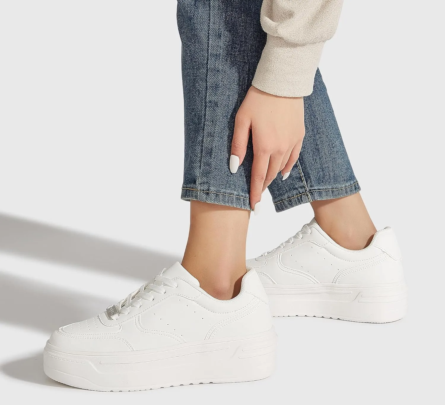 LUCKY STEP Women Platform Fashion Sneakers Chunky Faux Leather Thick Sole Comfortable Lightweight Casual Tennis Walking Shoes