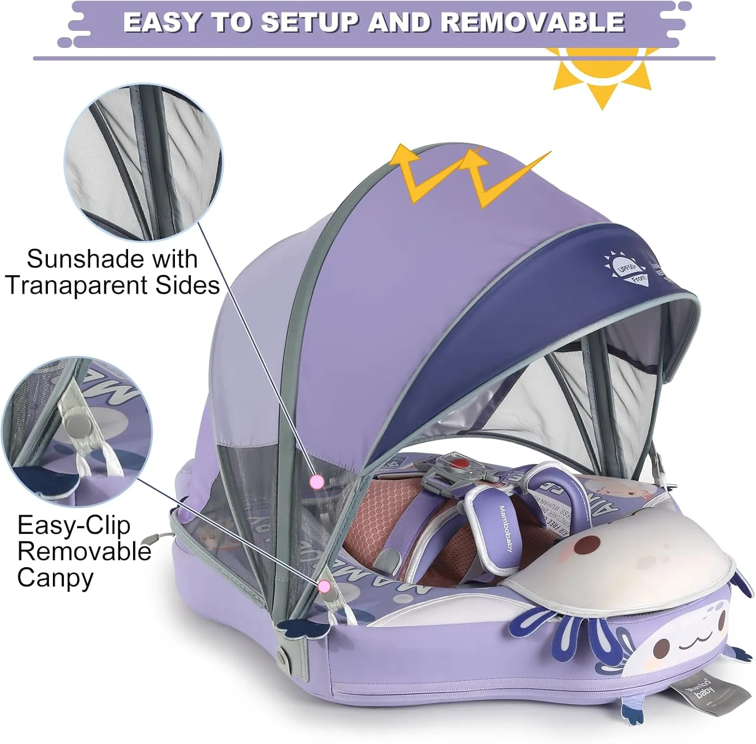 Mambobaby Float Deluxe Baby Pool Float: Safe & Comfortable Swim Trainer for Infants & Toddlers, Non-Inflatable Design, UV Protection Canopy, Fun Water Experience for Ages 3-24 Months