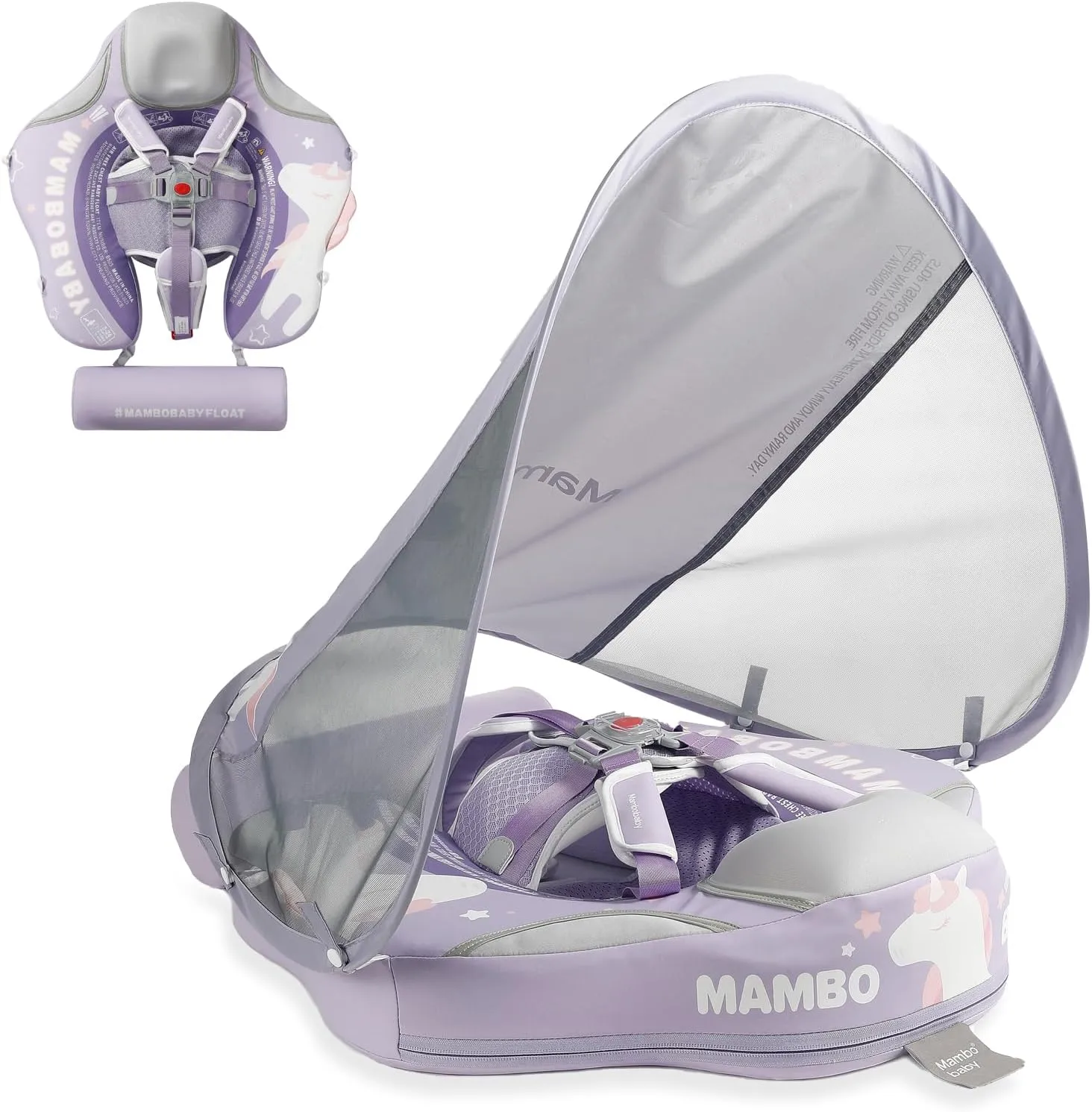 Mambobaby Float Deluxe Baby Pool Float: Safe & Comfortable Swim Trainer for Infants & Toddlers, Non-Inflatable Design, UV Protection Canopy, Fun Water Experience for Ages 3-24 Months