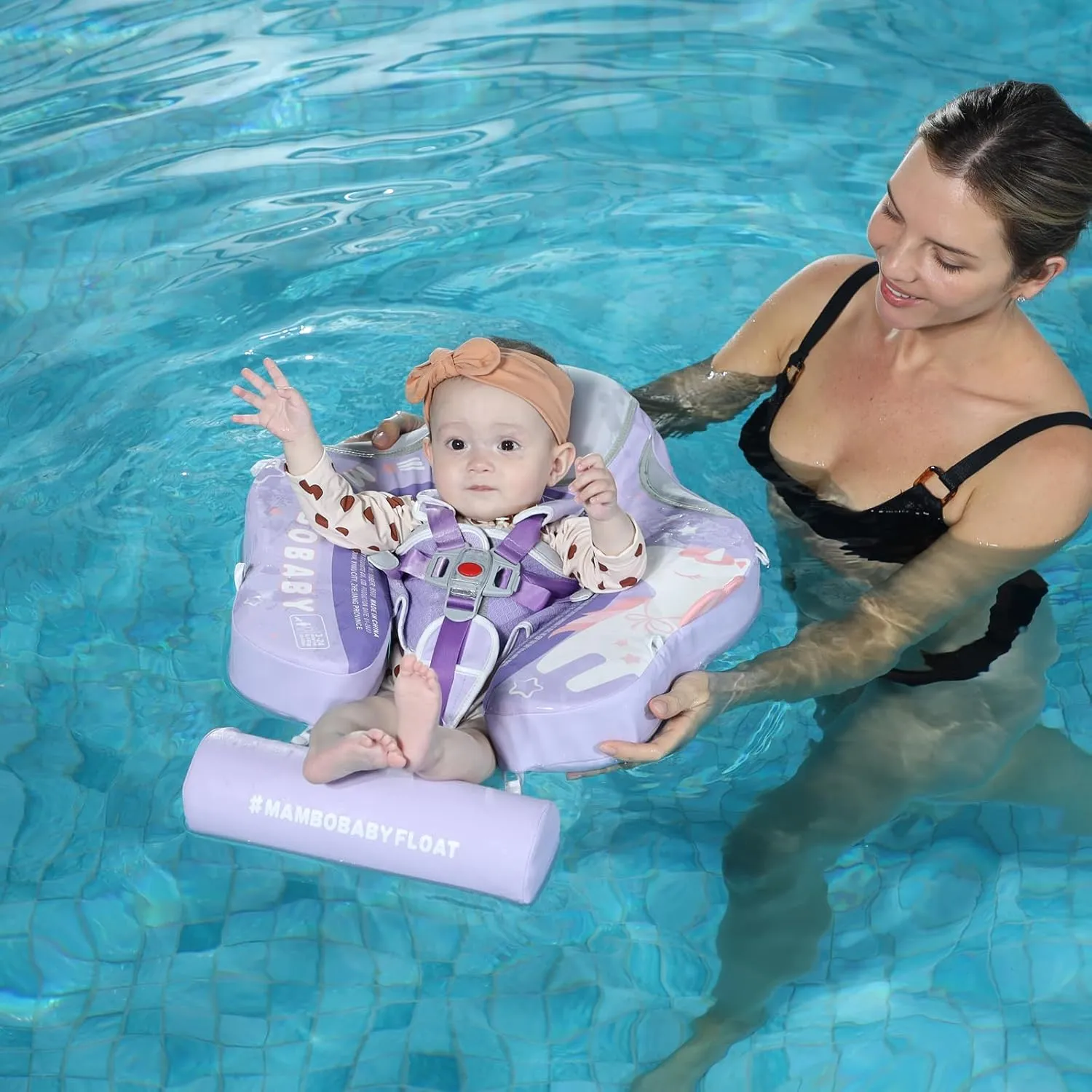 Mambobaby Float Deluxe Baby Pool Float: Safe & Comfortable Swim Trainer for Infants & Toddlers, Non-Inflatable Design, UV Protection Canopy, Fun Water Experience for Ages 3-24 Months